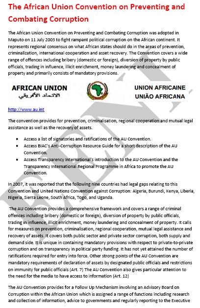 अफ्रीकी संघ कन्वेंशन भ्रष्टाचार