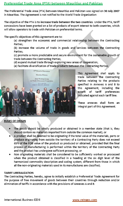 Mauritius-Pakistan Preferential Trade Area