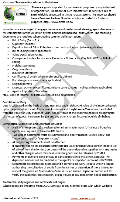 Customs Clearance Procedures in Zimbabwe